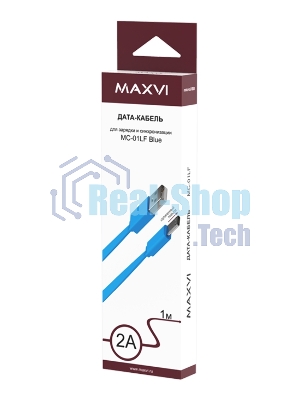 Кабель Maxvi MC-01LF blue USB-A - microUSB, 2A Плоский кабель, ток макс. нагрузки 2А, макс. напряжение 5V; стандарт USB 2.0; длина разъема microUSB 10 мм, длина 1м, материал PVC, синий