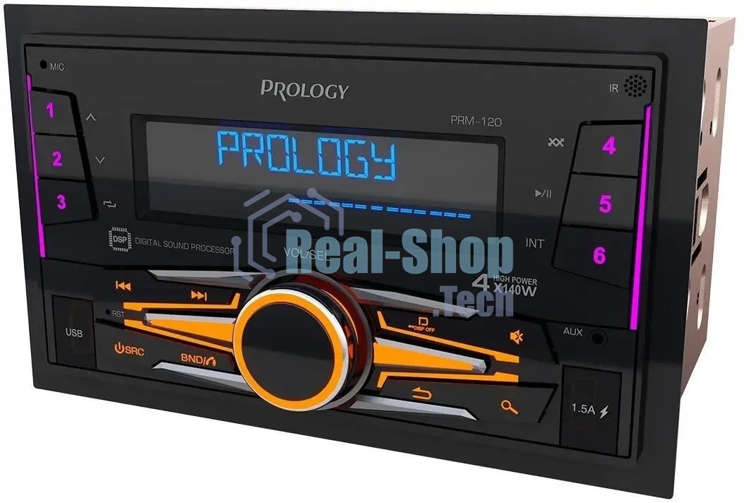 Автомагнитола Prology PRM-120, 2 DIN, Bluetooth, USB Type-A, AUX, пульт ДУ