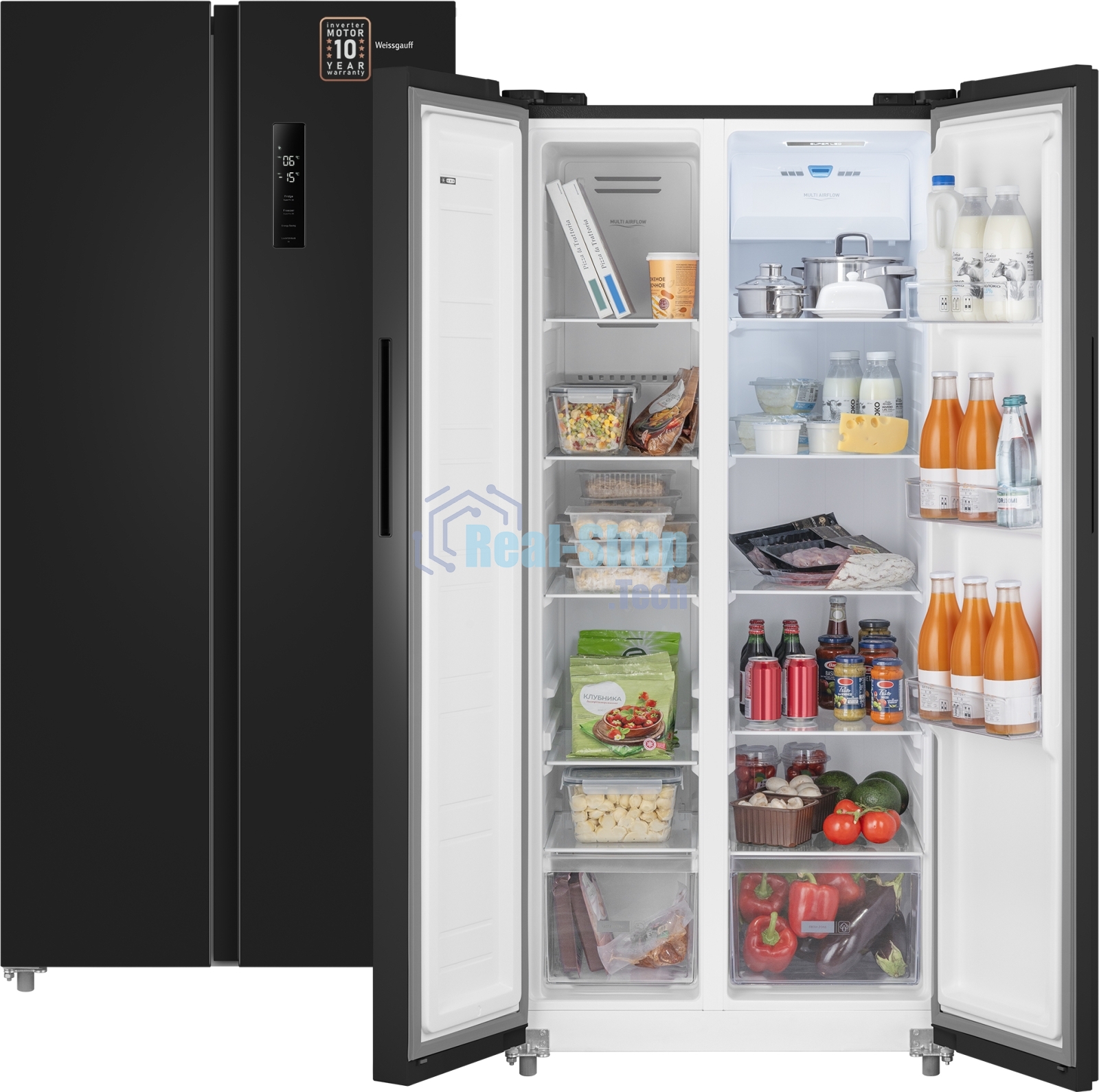 Холодильник Weissgauff WSBS 500 Inverter NoFrost Black двухкамерный 270/180л морозилка слева, No Frost, Side by Side