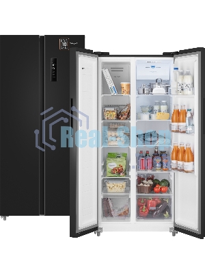 Холодильник Weissgauff WSBS 500 Inverter NoFrost Black двухкамерный 270/180л морозилка слева, No Frost, Side by Side