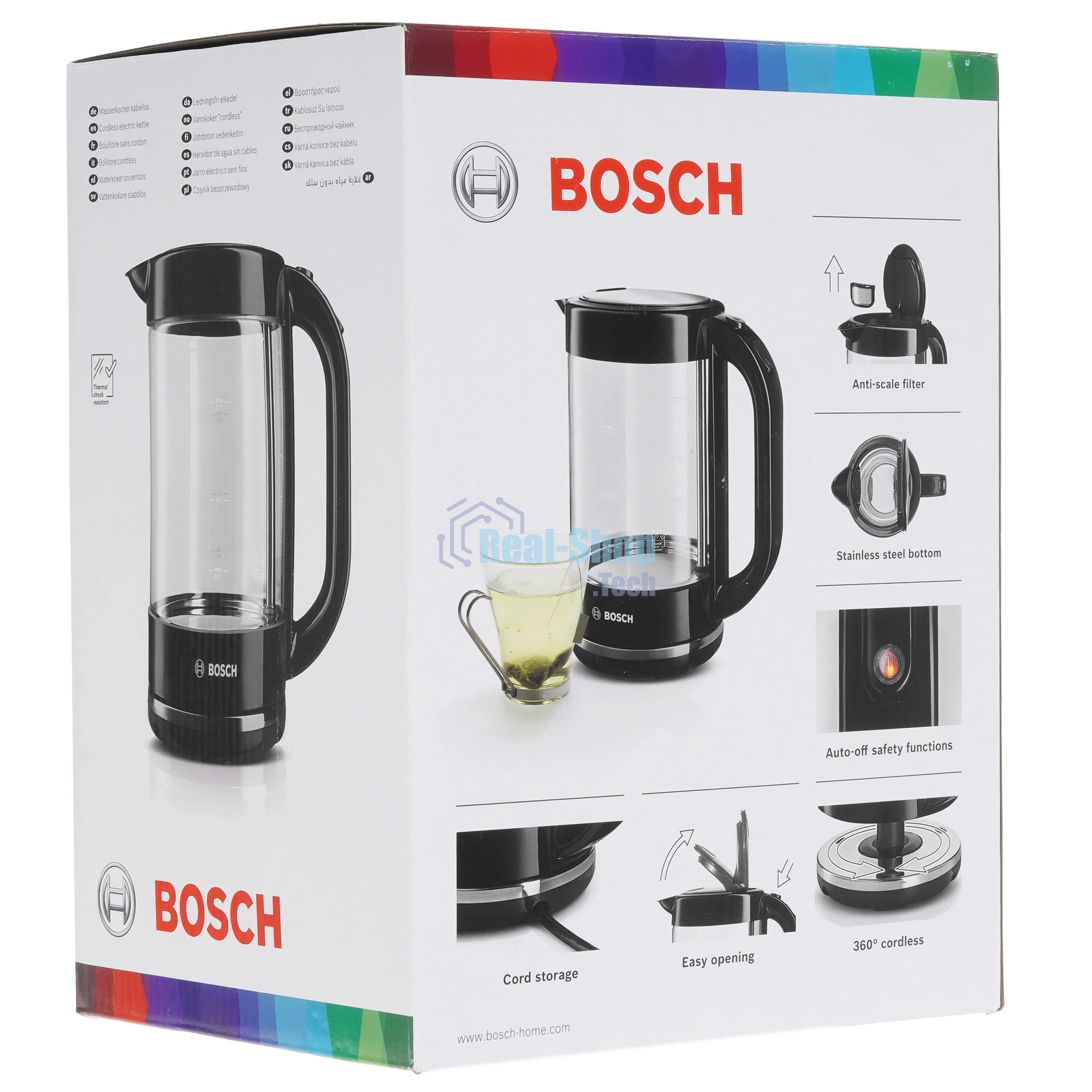 Чайник электрический Bosch TWK70B03 1.7 л, 2400 Вт, черный (корпус: стекло)