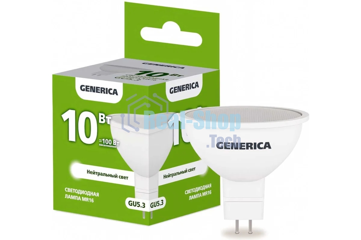 Лампа светодиодная GENERICA LL-MR16-10-230-40-GU5-G MR16 10 Вт софит 4000К GU5.3 230В