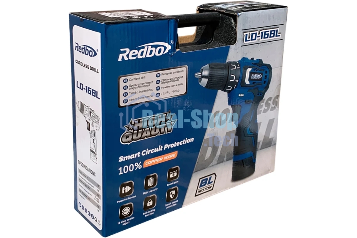 Дрель-шуруповерт Redbo LD-16BL, 16 В, 2 Ач, 40 Нм, бесщеточный
