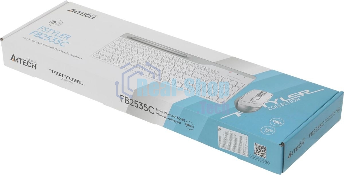Комплект клавиатура+мышь A4Tech FStyler FB2535C беспроводной, USB + Bluetooth, 2000 DPI, белый
