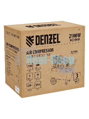 Компрессор воздушный рем. привод BCI 2100/50, 2,1 кВт, 50 литров, 400 л/мин Denzel