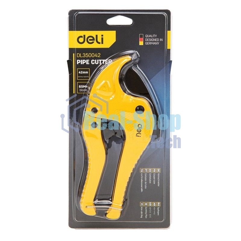 Труборез Deli DL350042 42мм Диапазон реза 42 мм. Тефлоновое покрытие. Лезвие из нержавеющей стали. Корпус алюминиевый сплав.