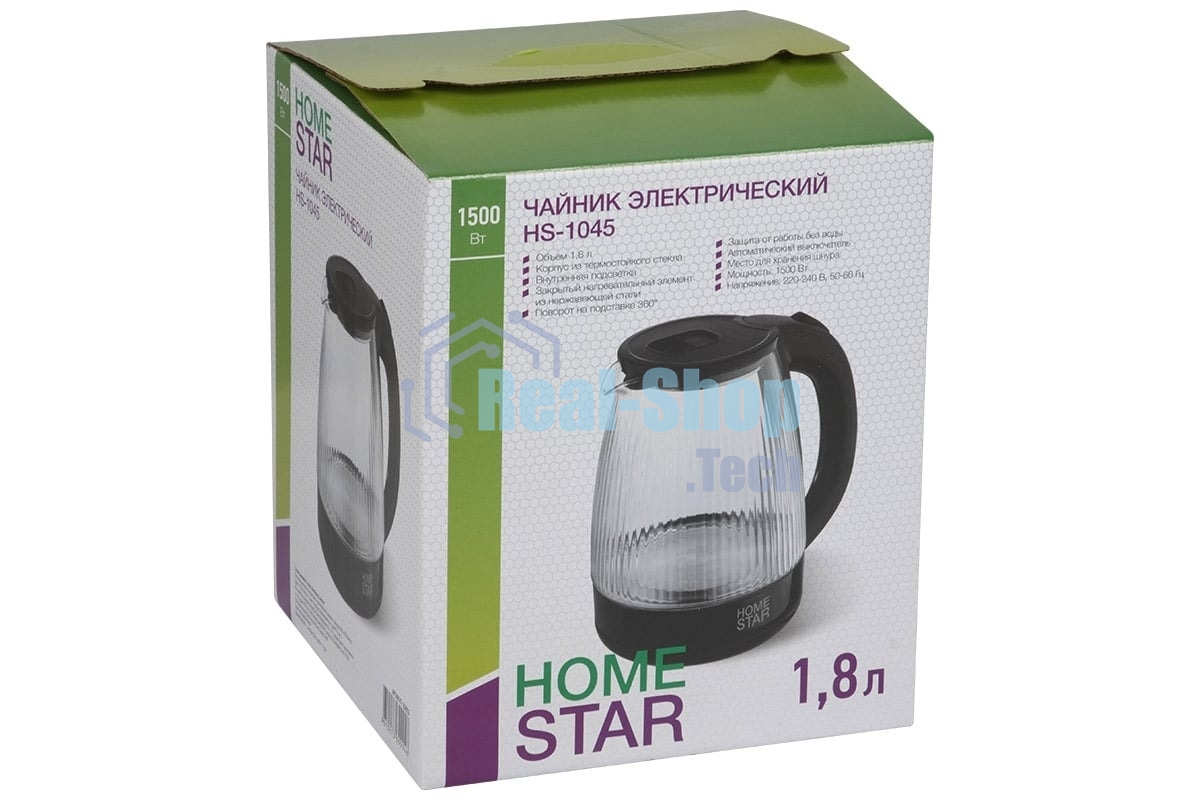 Чайник электрический Homestar HS-1045 1.8л, стекло, пластик, черный