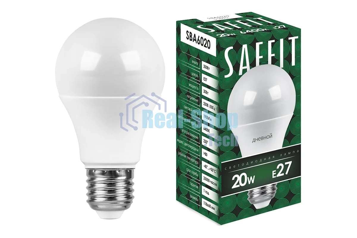 Лампа светодиодная SAFFIT SBA6020 (55015) 20Вт Е27 дневной