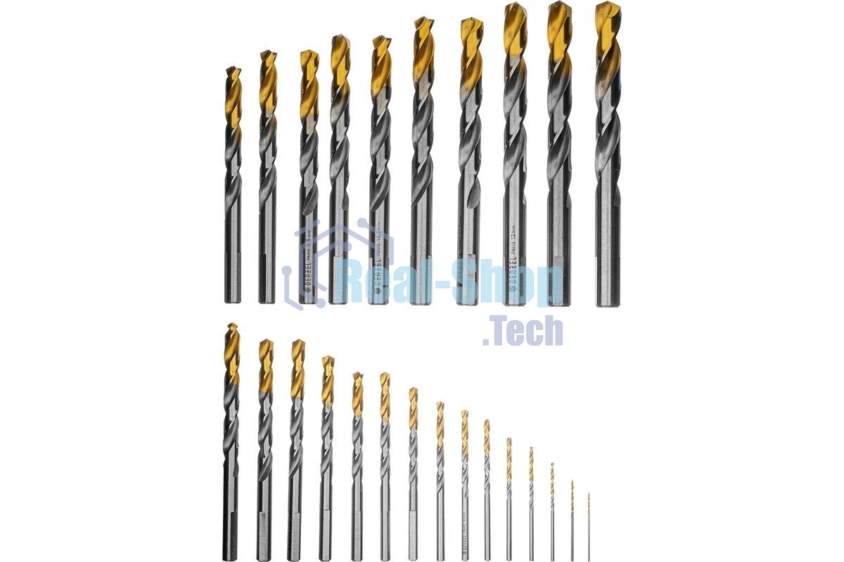 Набор сверл по металлу Denzel 1-13 мм, Р6М5-TiN, Golden Tip, 25 шт 723009