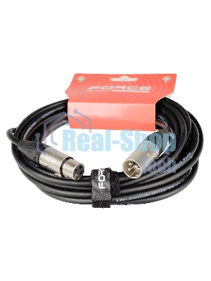Кабель микрофонный FORCE FMC-05/6XLR (M) - XLR (F), высококачественный балансный, малошумящий с проводниками из безкислородной меди OFC, диаметр 6 мм, профессиональные металлические разъемы, длина 3 м, цвет черный