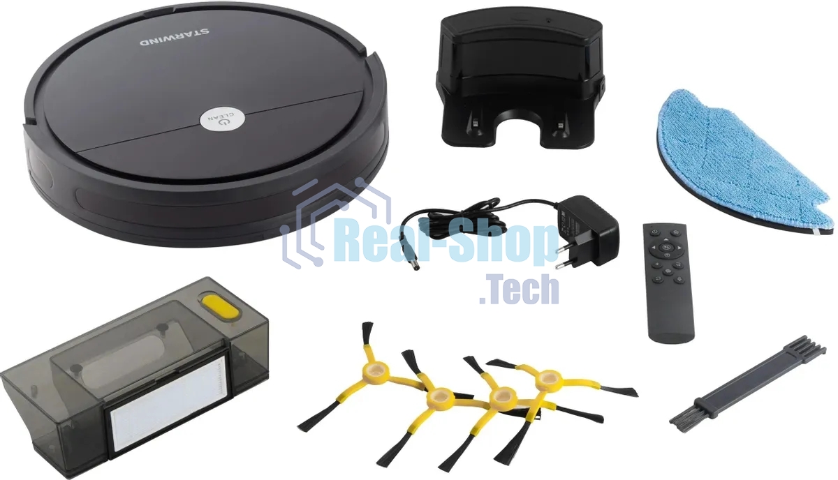 Робот-пылесос Starwind SRV5550 черный, 15 Вт, 2000 мА·ч Li-Ion, уборка влажная/сухая, пылесборник контейнер 0.3 л