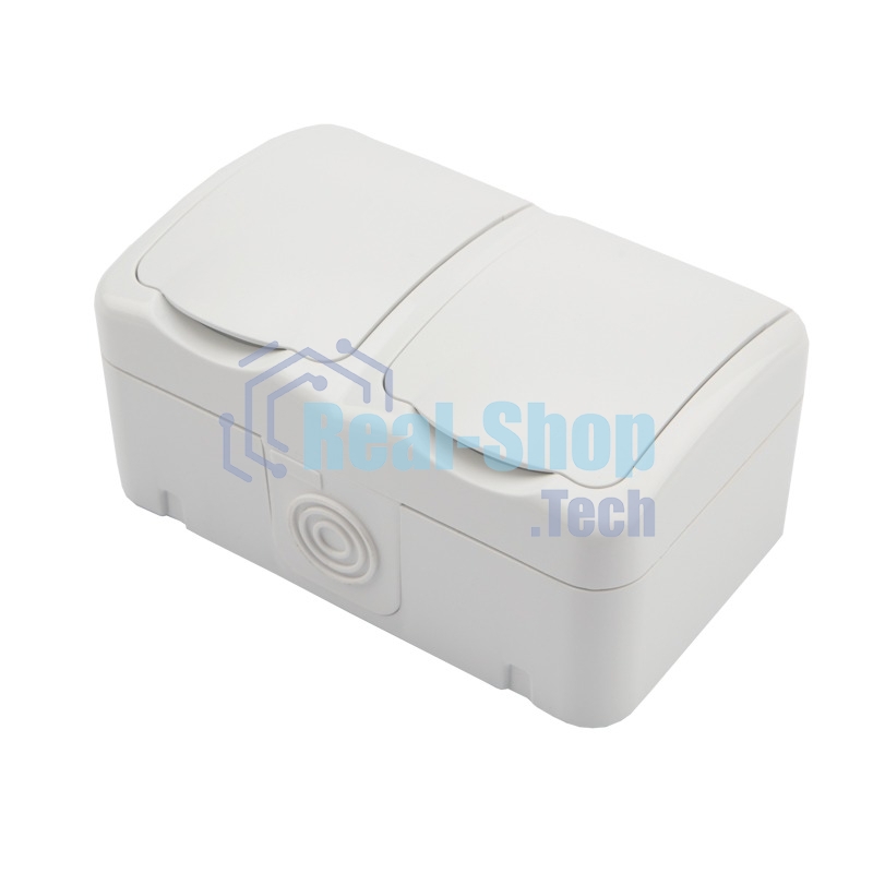 Блок из 2 розеток горизонтальный Kranz Mini OG открытой установки с заземлением, IP54 белый