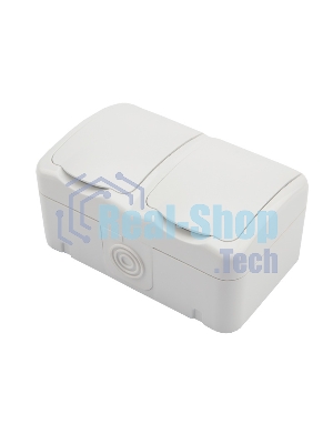 Блок из 2 розеток горизонтальный Kranz Mini OG открытой установки с заземлением, IP54 белый