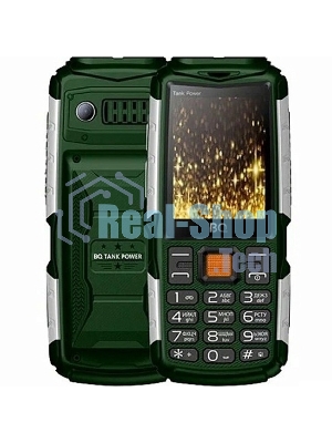 Мобильный телефон BQ 2430 Tank Power Green&silver 2.4” 240x320/32+32Mb/BT/2Sim/microSD/0.3Mp/4000mAh/Powerbank