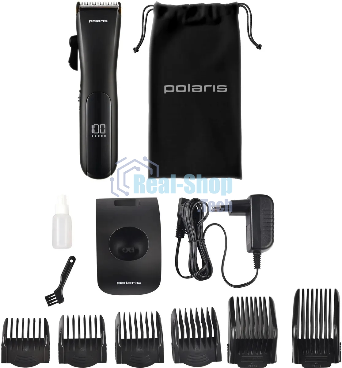 Машинка для стрижки Polaris PHC 2500 черный 3Вт (насадок в компл: 6шт)