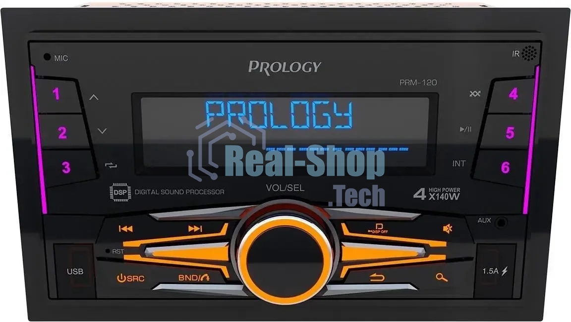 Автомагнитола Prology PRM-120, 2 DIN, Bluetooth, USB Type-A, AUX, пульт ДУ