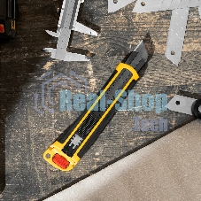 Нож Denzel 25 мм, сменное лезвие, SK4, корпус из ABS + TPR, торцевой зажим