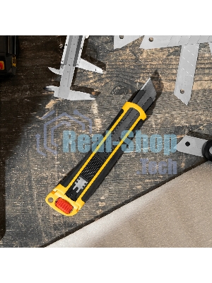 Нож Denzel 25 мм, сменное лезвие, SK4, корпус из ABS + TPR, торцевой зажим