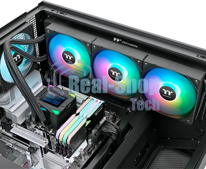 Система жидкостного охлаждения Thermaltake LA360-S ARGB Soc-AM5/AM4/1200/1700/1851 черный 4-pin 38.35dB Al+Cu LCD 360W Ret (CL-W462-PL12SW-A)