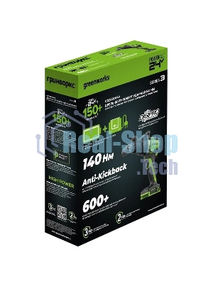 Дрель-шуруповерт аккумуляторная Greenworks GD24DD140 24V, 70/140Нм,Anti-kickback,2х4Ач,ЗУ,кор 3707607CUD