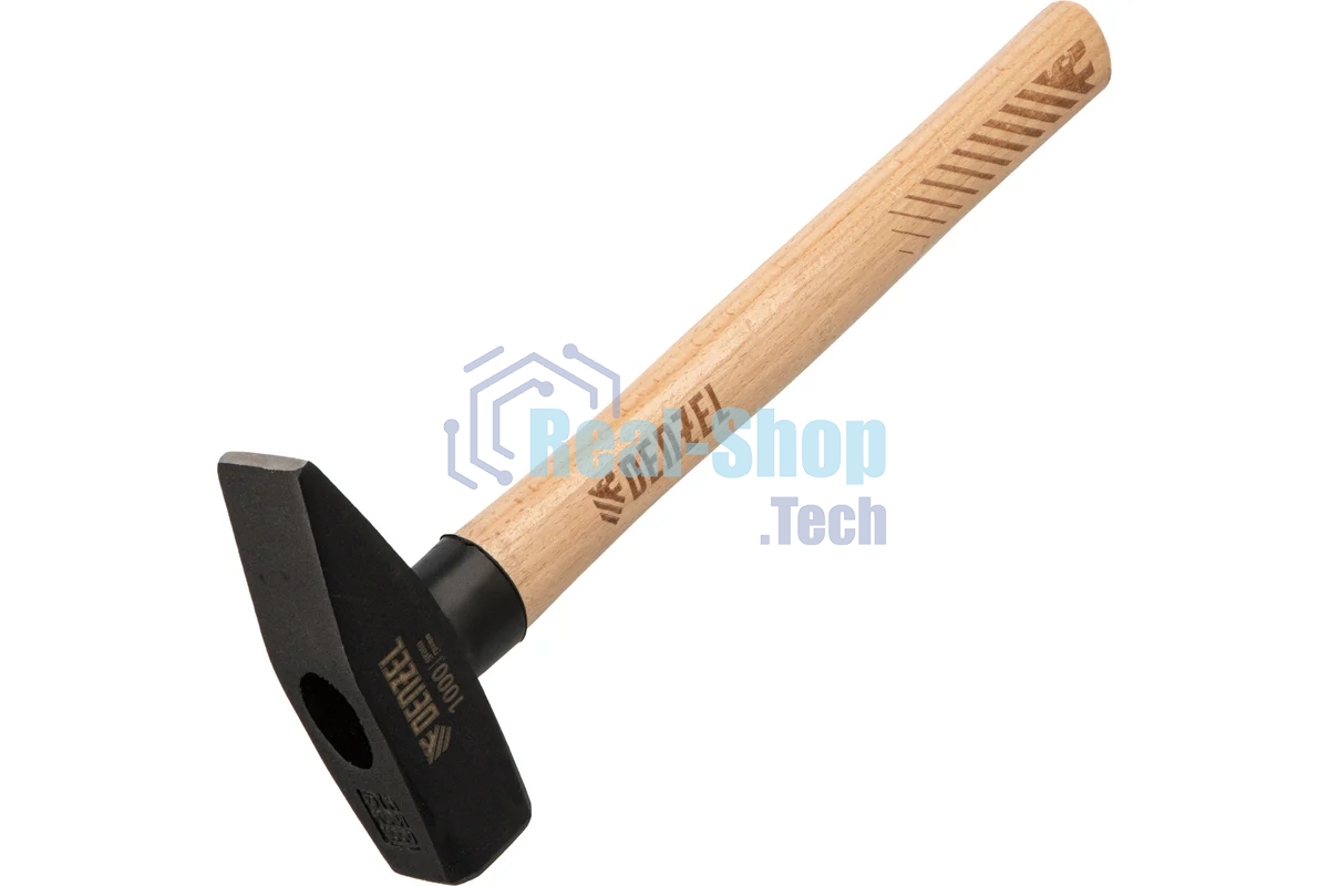 Молоток слесарный Denzel 1000 г, кованый квадратный боек, буковая рукоятка