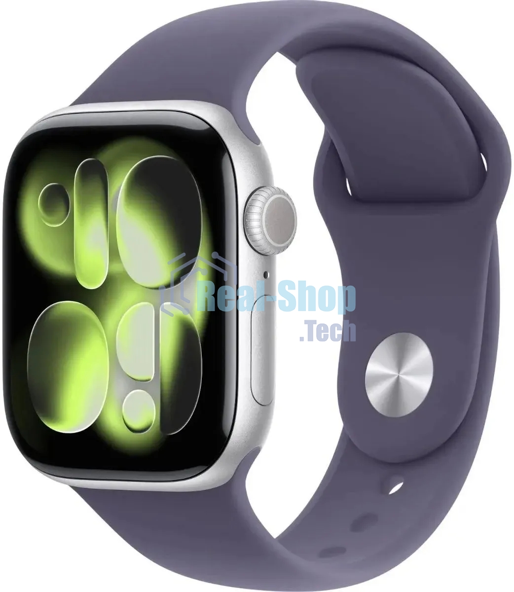 Умные часы Apple Watch Series 11 A3331 42мм OLED корп.серебристый Sport Band рем.фиолетовый разм.брасл.:M/L (MEU74LW/A)
