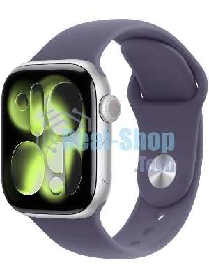 Умные часы Apple Watch Series 11 A3331 42мм OLED корп.серебристый Sport Band рем.фиолетовый разм.брасл.:M/L (MEU74LW/A)
