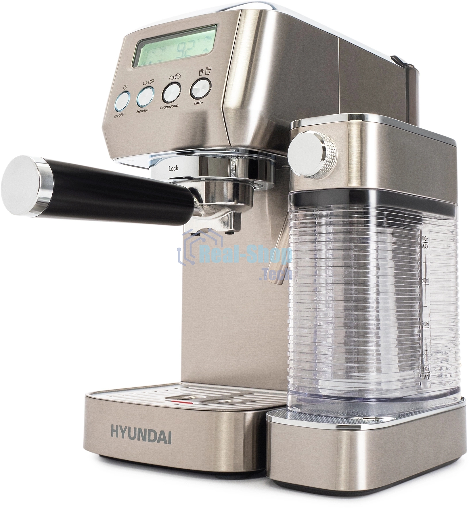 Кофеварка рожковая Hyundai HEM-9999 серебристый, исп. кофе - молотый, 1.3 л, 1350 Вт, 20 бар