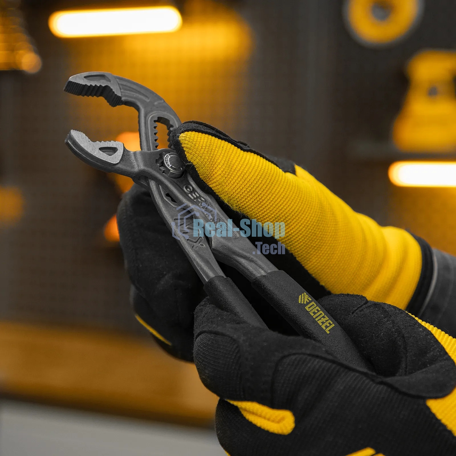 Клещи переставные Denzel кнопочный механизм, обливные рукоятки, 180 мм