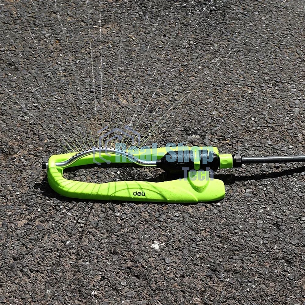 Дождеватель-разбрызгиватель осциллирующий веерный Deli DL581303 17 латунных сопел, площадь орошения до 350кв.м, плавная регулировка расстояния распыления, диаметр шланга 3/4