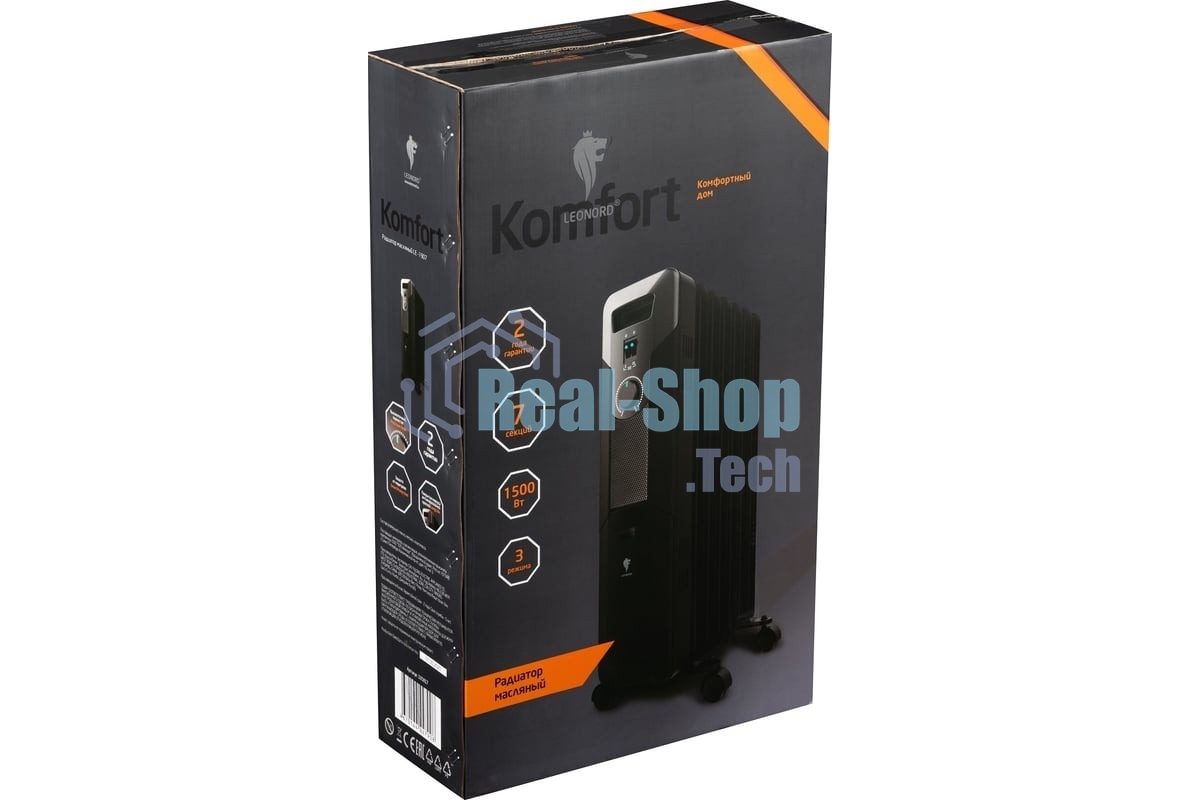 Обогреватель масляный Leonord LE-1907 (7 секций) черный, 1500 Вт, 10 м2, термостат