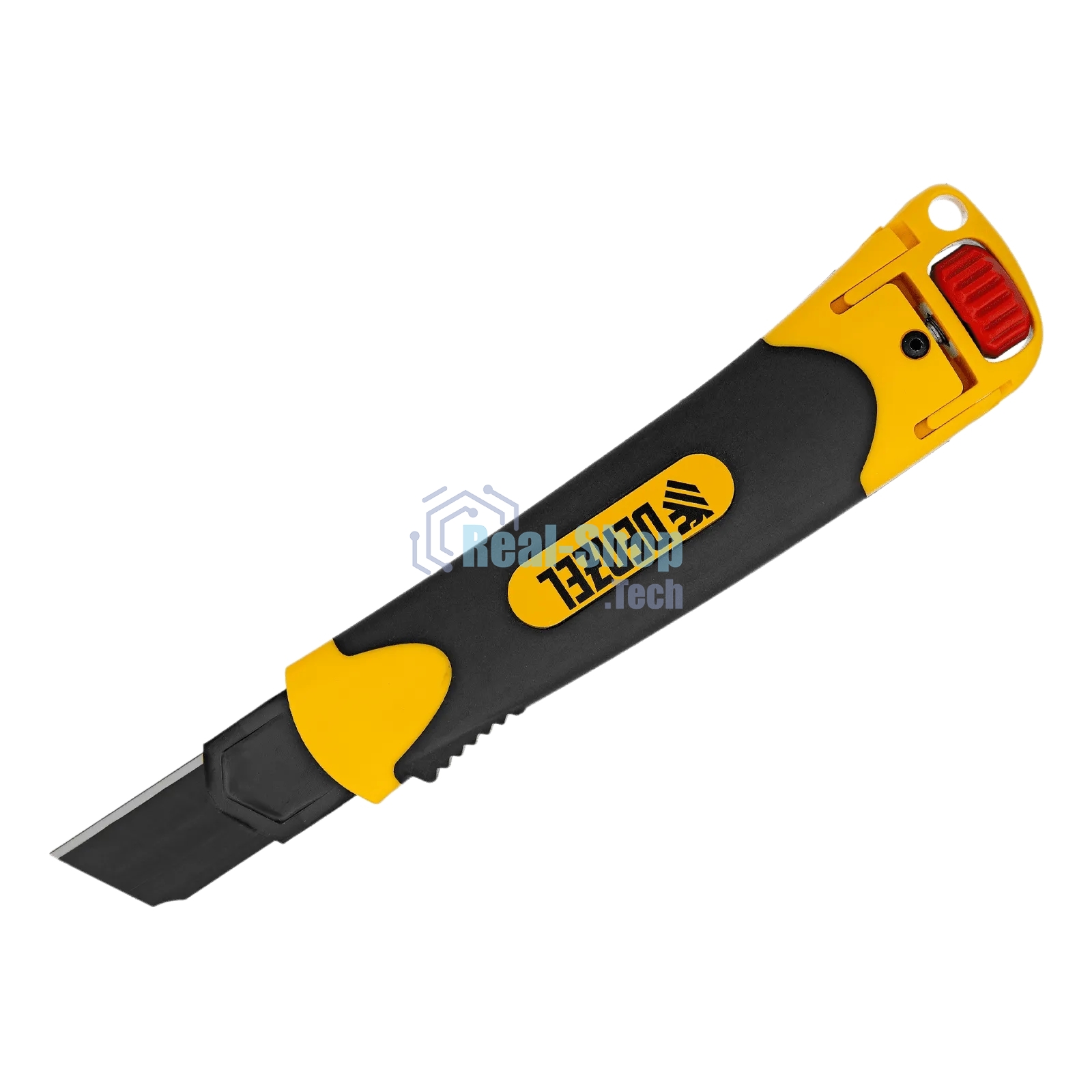 Нож Denzel 25 мм, сменное лезвие, SK4, корпус из ABS + TPR, торцевой зажим