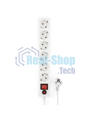 Сетевой фильтр Гарнизон 6 р, 10А, 7 м, ур.защиты 4, белый, пакет