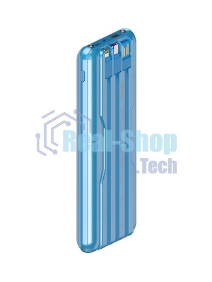 Портативный аккумулятор Maxvi PB10-11 10000 мАч blue 3A, встроенные кабели USB A/Type-C/Lightning