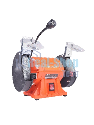 Станок заточной PATRIOT Expert GM 150 PL, подсветка, 375Вт, 2980об/мин,150мм диск, А36/А60 зерн, посадочный 12.7мм, асинхронный, адаптер на круги 32 мм