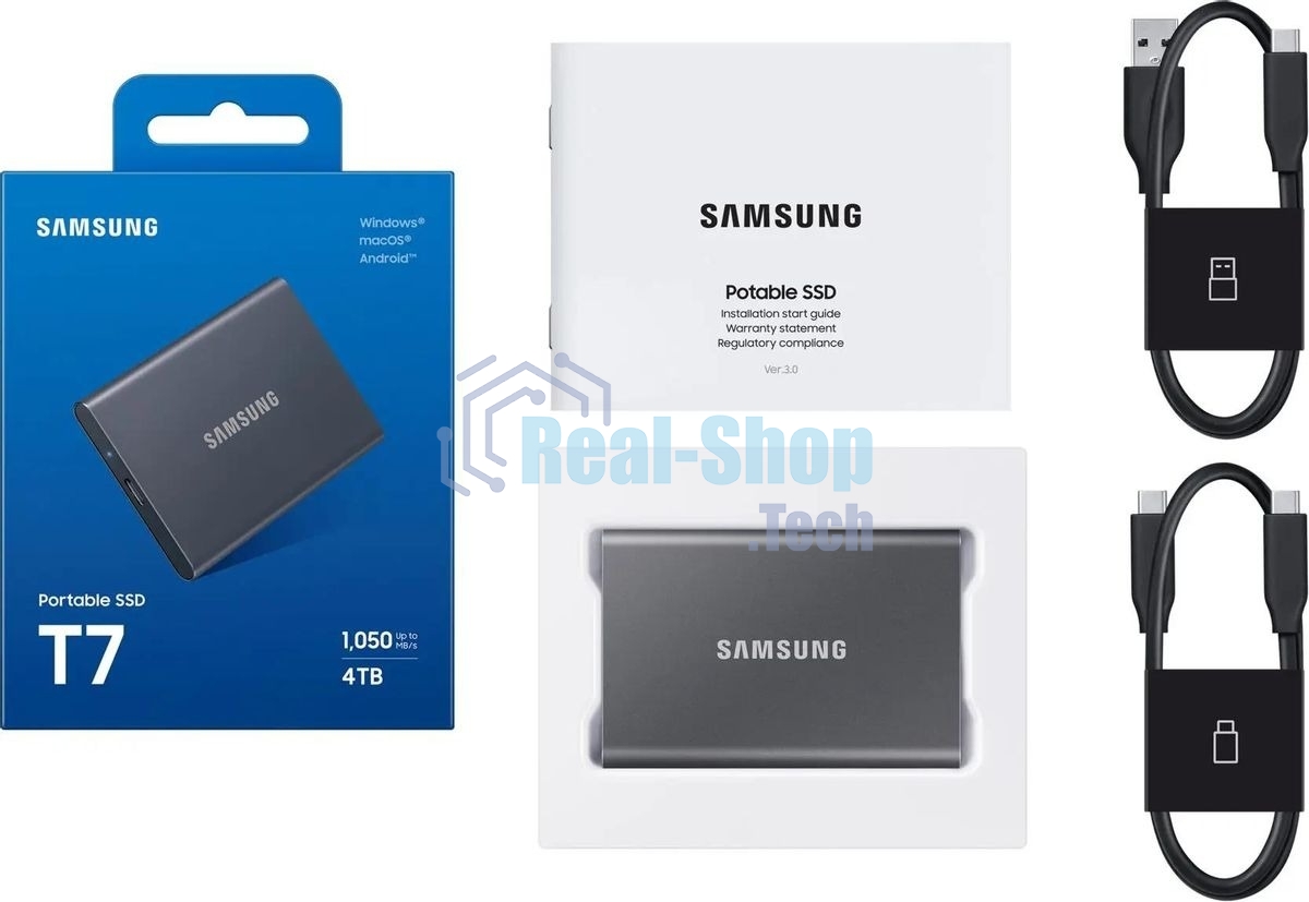 Внешний SSD Samsung T7 Shield, 4TB, USB 3.2 Gen 2 Type-C, R/W 1050/1000, черный