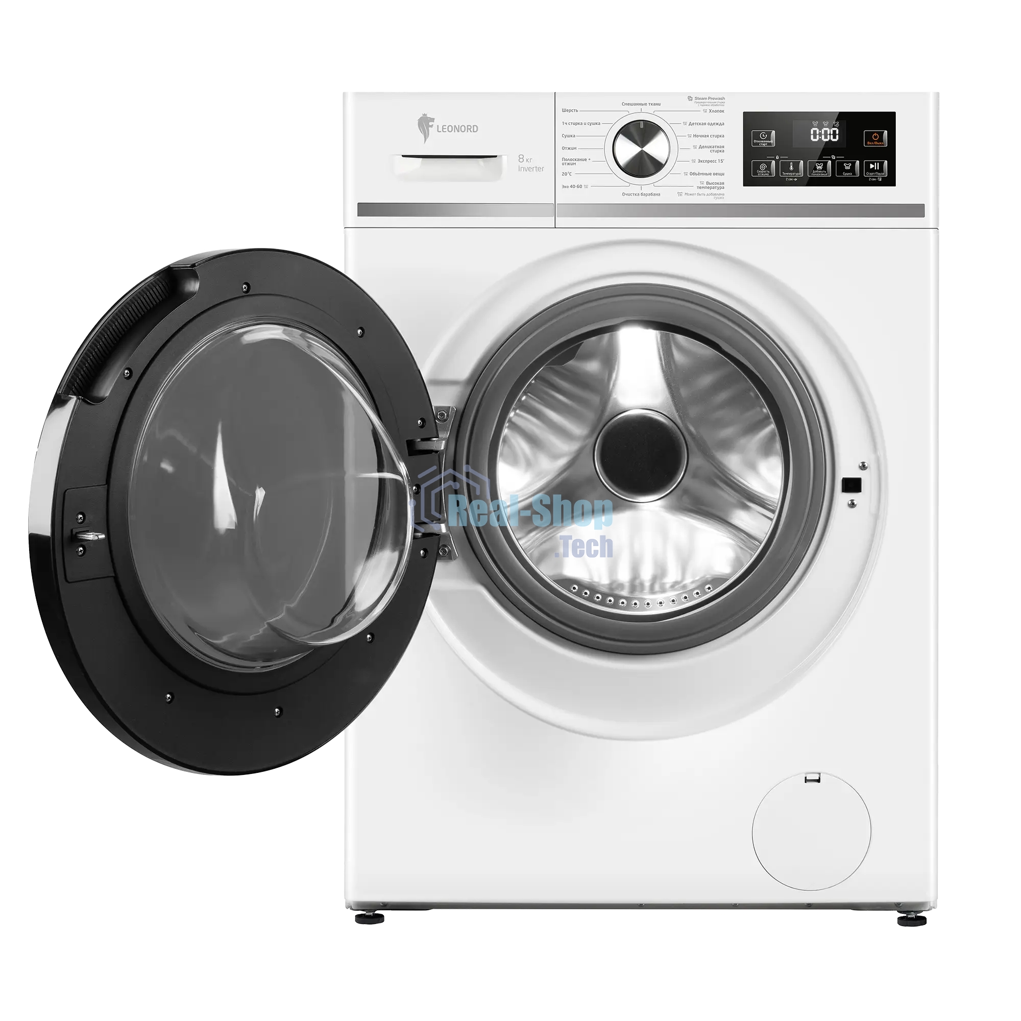 Стиральная машина с сушкой LEONORD LWM-103812D (109591) белая, загрузка фронтальная 8кг, 1200 об/мин., класс: B