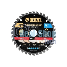 Пильный диск по дереву Denzel ф190 х 30 мм, 36 зубьев 733407