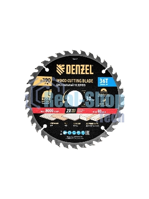 Пильный диск по дереву Denzel ф190 х 30 мм, 36 зубьев 733407