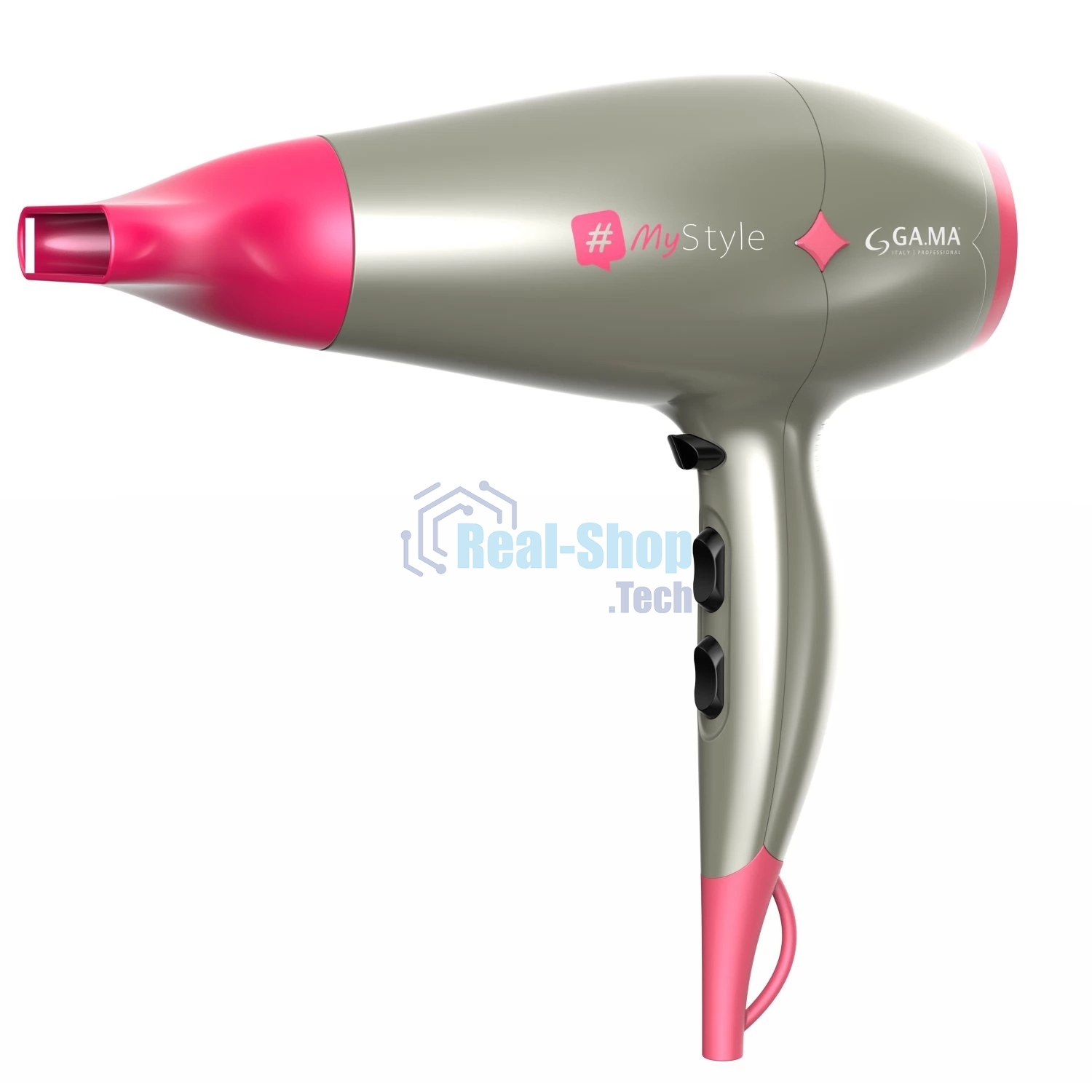 Фен GA.MA Diamond my style GH0304 серебристый/розовый, 2300 Вт, компактный