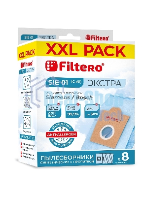 Пылесборники Filtero SIE 01 XXL PACK Экстра, пятислойные, 8 шт., для пылесосов Bosch, SIEMENS, CONTI, KARCHER, SHIVAKI, Ufesa