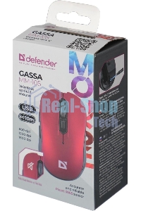 Мышь беспроводная Defender Gassa MM-105 красный, 1600 dpi, радиоканал, USB, кнопки - 6