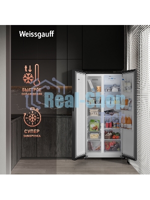 Холодильник Weissgauff WSBS 500 Inverter NoFrost Black двухкамерный 270/180л морозилка слева, No Frost, Side by Side