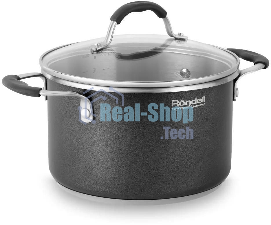 Кастрюля Rondell Stern RDS-010, 3.9л, 20см, с крышкой, серый
