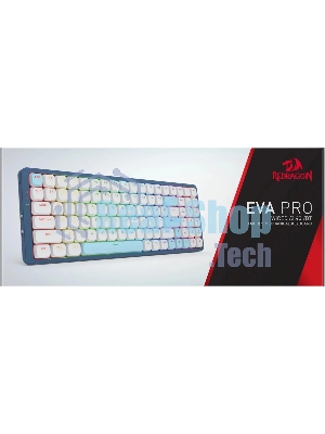 Клавиатура Redragon Eva Pro гибридная, USB Type-A, Bluetooth, радиоканал, белый/синий