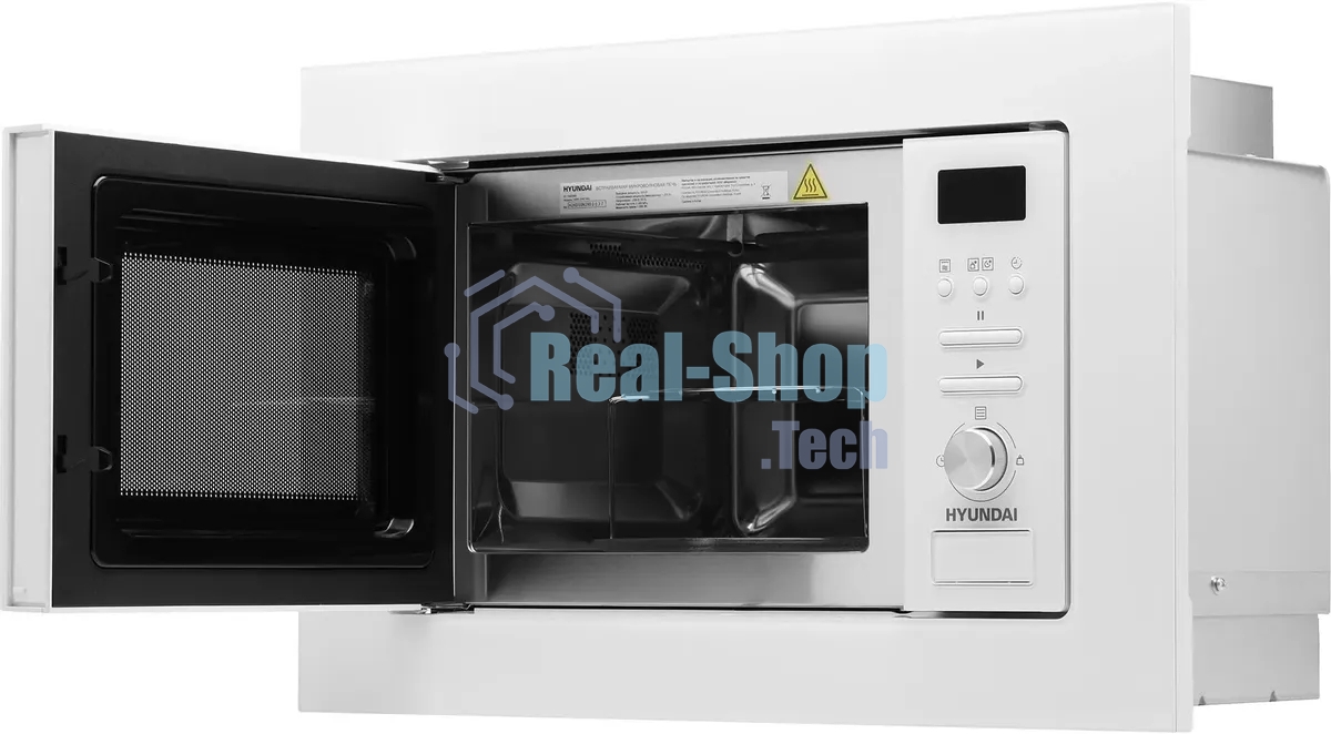 Микроволновая печь встраиваемая Hyundai HBW 2040 WG белый, 20 л, 800 Вт, переключатели - кнопки/поворотный механизм