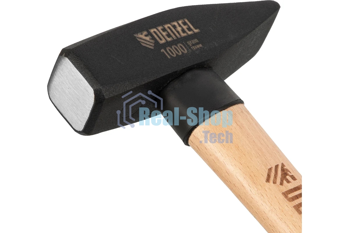 Молоток слесарный Denzel 1000 г, кованый квадратный боек, буковая рукоятка
