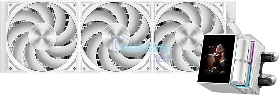 Система охлаждения Water Cooling System PCCooler DS360 Display WH (310W, 360мм, LED, белый, ARGb Pump/Fans: 3x120мм, 90.56CFM, 39.8dBA, 2500RPM/Pump height 65мм, 15dBA, 2600RPM, Rad thickness 27мм/S: 1851, 1700, 1200, 115X, AM5, AM4)