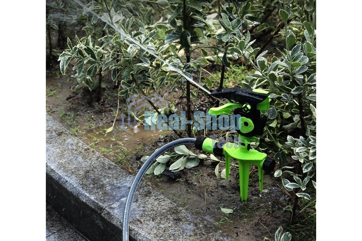 Дождеватель-разбрызгиватель импульсный на 3-х пиках Deli DL581302 площадь орошения до 490кв.м, сектор полива 0-360 град, диаметр шланга 3/4