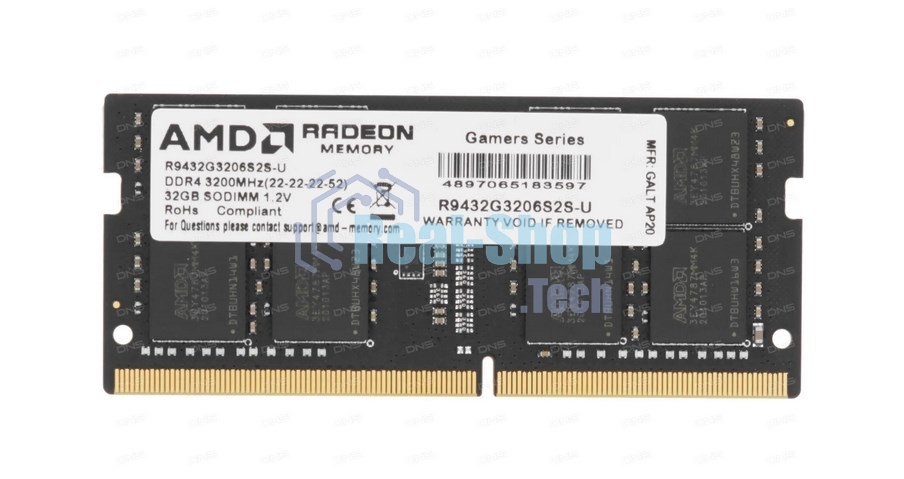 Оперативная память AMD Radeon R9, DDR4, 32GB (1x32 GB), 3200 MHz, CL22, SO-DIMM